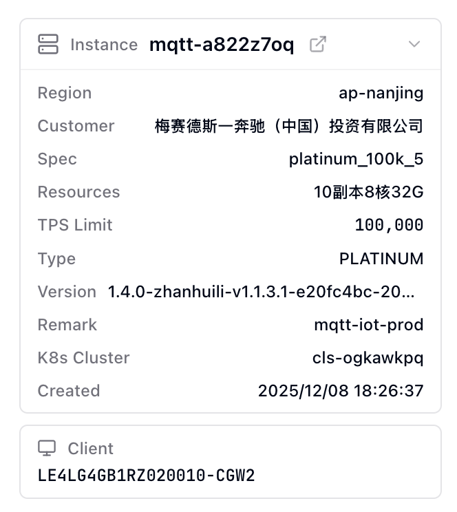 Queried instance and client entity panel
